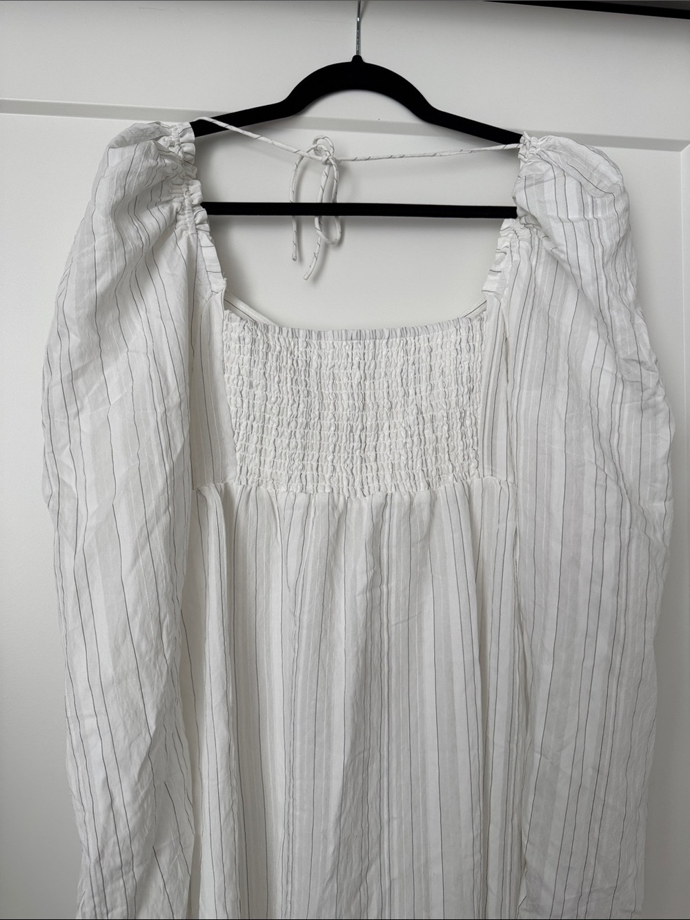 NWT Free People Luna White Pinstripe Button-Front Maxi Top with Puff Shoulders - Picture 8 of 14